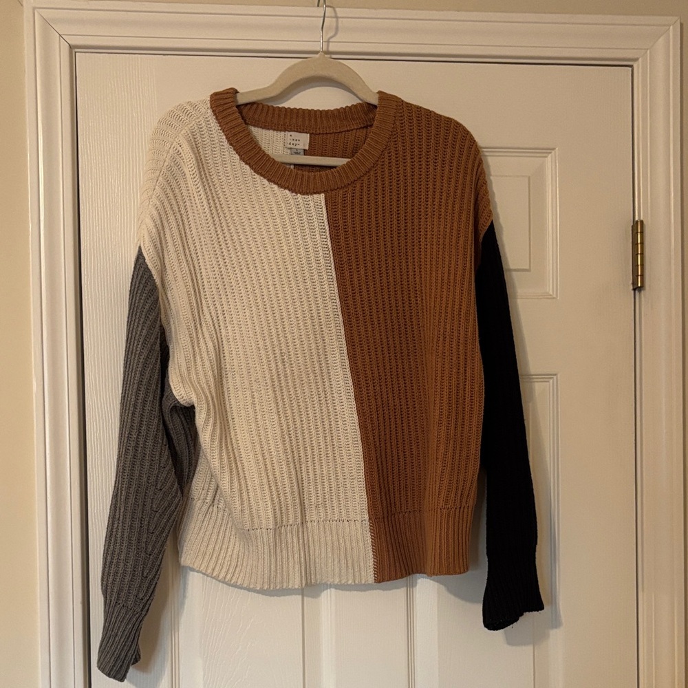 a new day Colorblock Sweater - Cream, Tan, Gray, and Black
